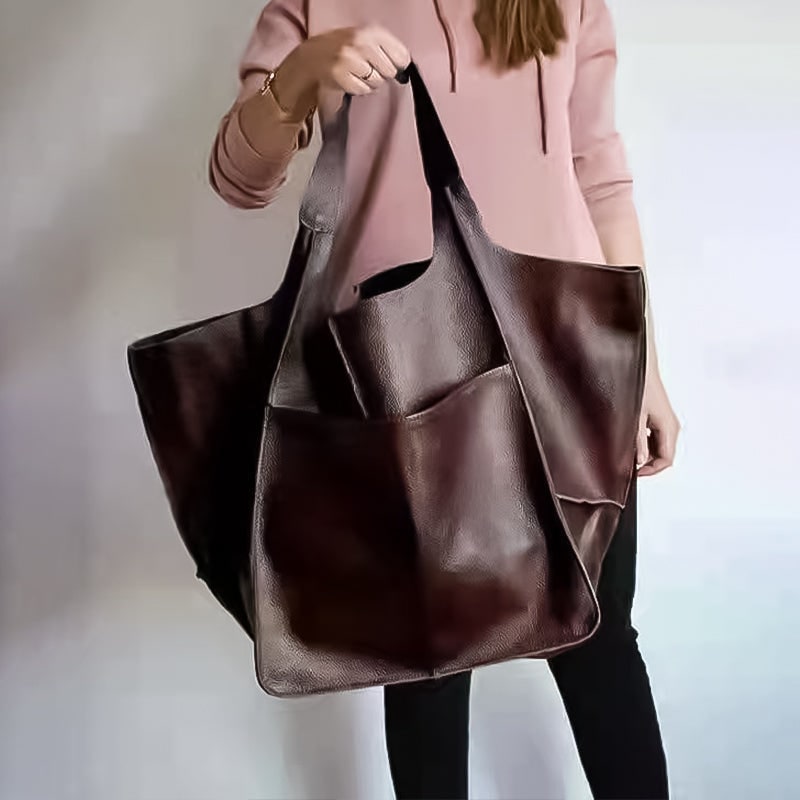 Women's Leather Tote Bag with Slouchy Unstructured Design and Large Front Pocket for Work - Image 17
