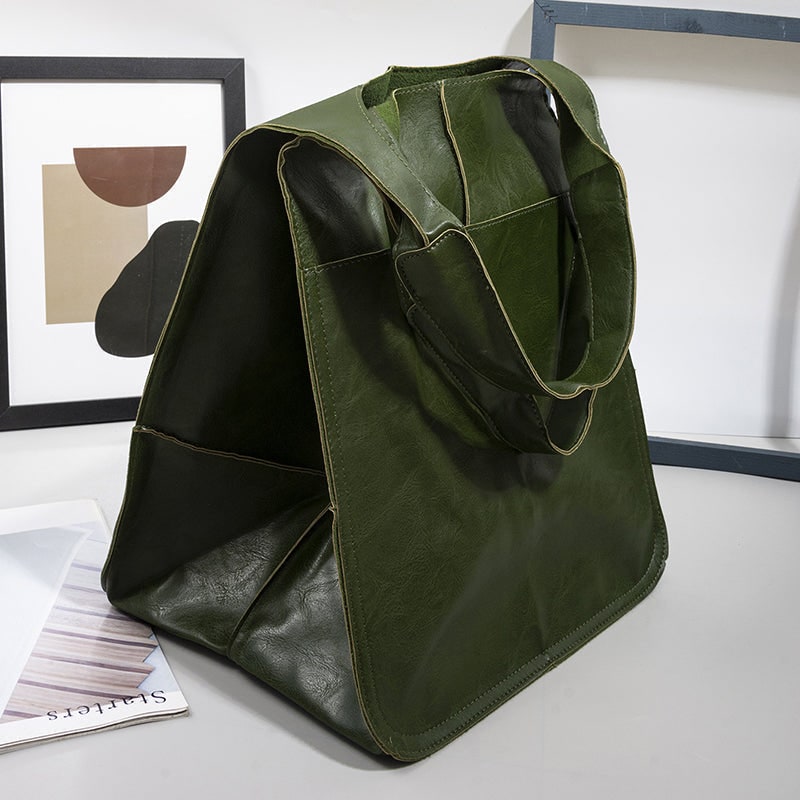 Women's Leather Tote Bag with Slouchy Unstructured Design and Large Front Pocket for Work - Image 4
