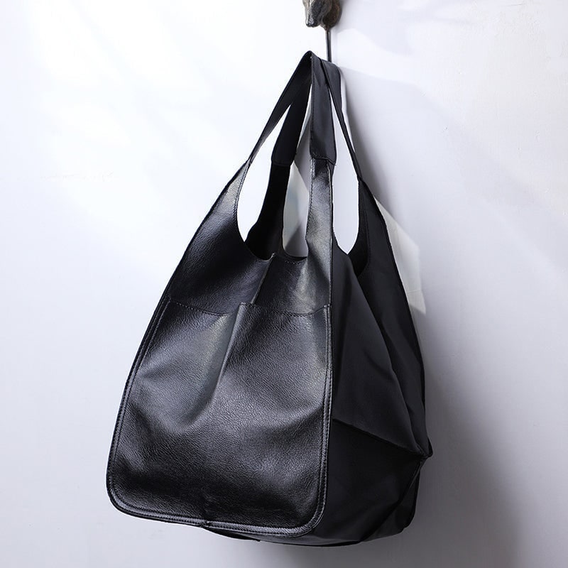 Women's Leather Tote Bag with Slouchy Unstructured Design and Large Front Pocket for Work - Image 5