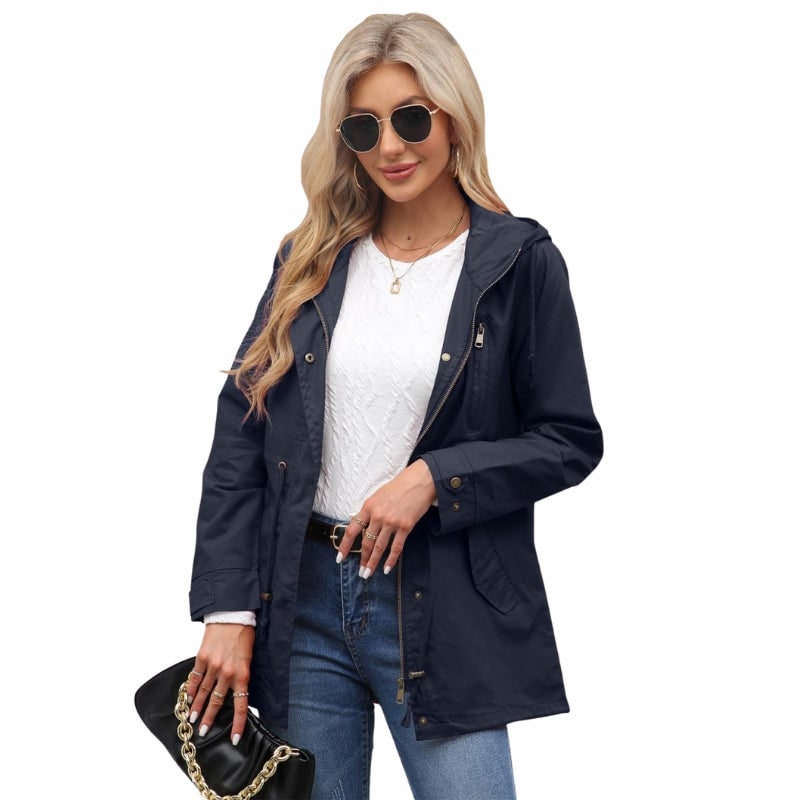 Women's Leather Utility Fleece Jacket with Drawstring Waist and Hood - Image 11