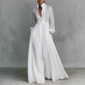 Women's Long Sleeve Maxi Dress with Pleated Bodice Button Front Empire Waist - Image 5