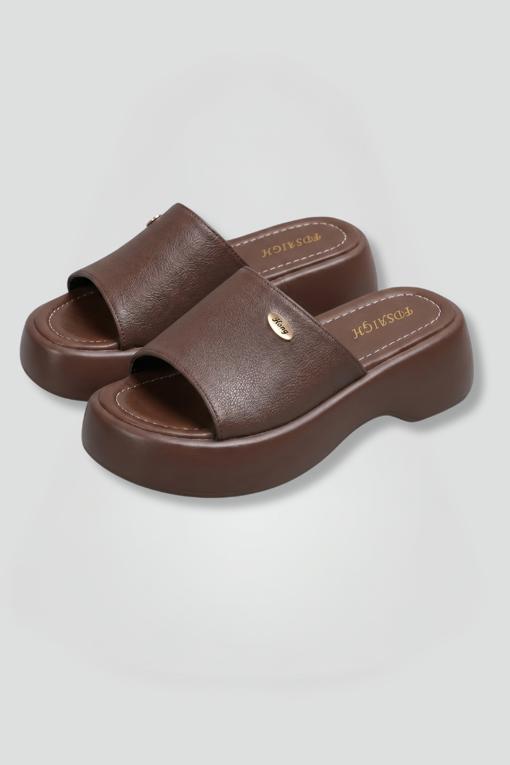 Women's Platform Slides with Chunky Sole and Open Toe Slip-On - Image 1