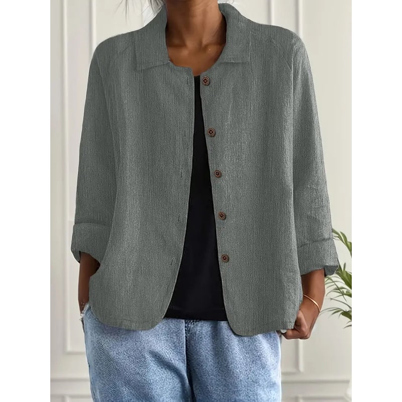 Women's Shirt Jacket Cotton Linen Button-Up Cardigan - Image 2