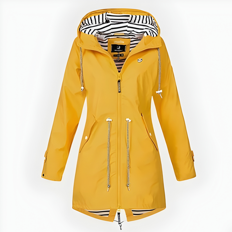 Women's Waterproof Rain Jacket with Drawstring Hood and Striped Lining - Image 4