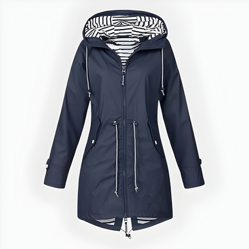Women's Waterproof Rain Jacket with Drawstring Hood and Striped Lining - Image 5