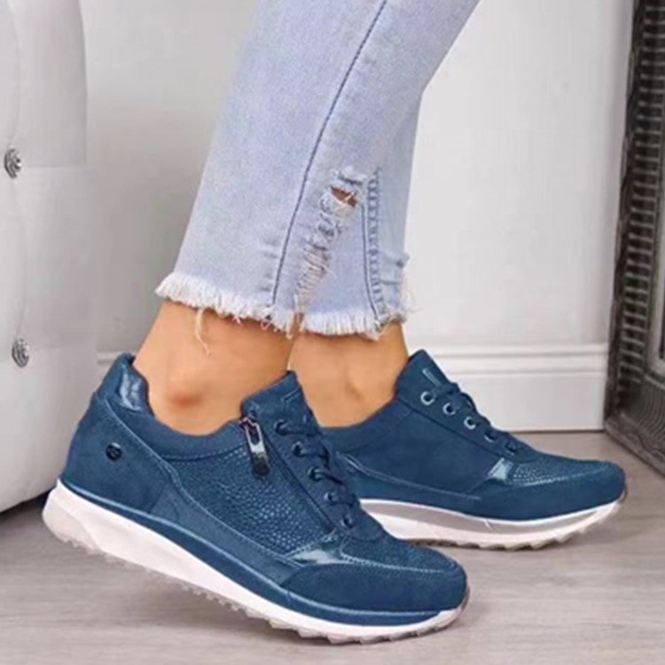 Women's Wedge Sneakers with Side Zipper Lace-Up Casual Work Shoe with Wide Toe Box - Image 2