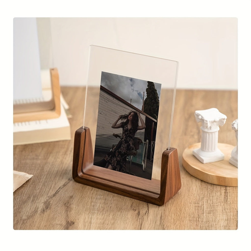 Wooden Tabletop Picture Frame with U-Shaped Base and Clear Acrylic Panels 11 X 14 - Image 1