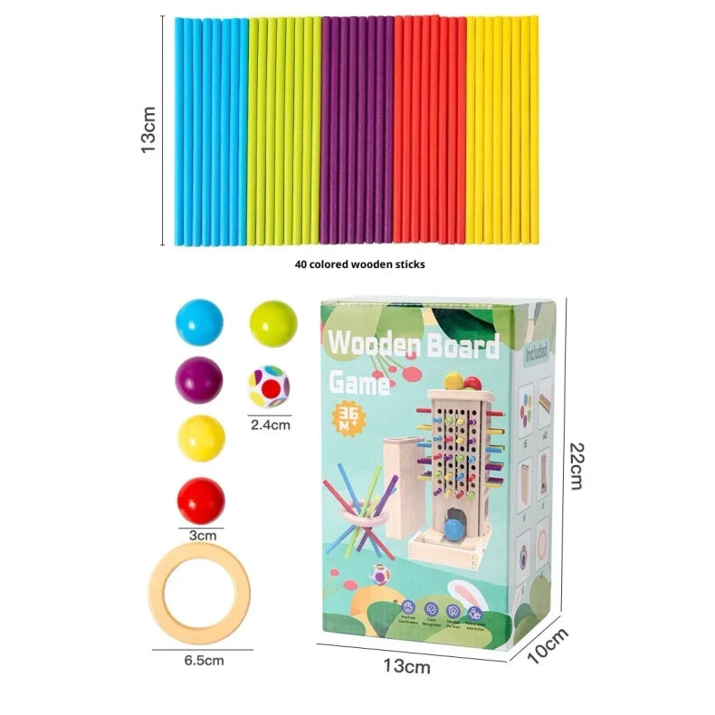 Wooden Tower Game with Colorful Sticks and Painted Balls - Image 11