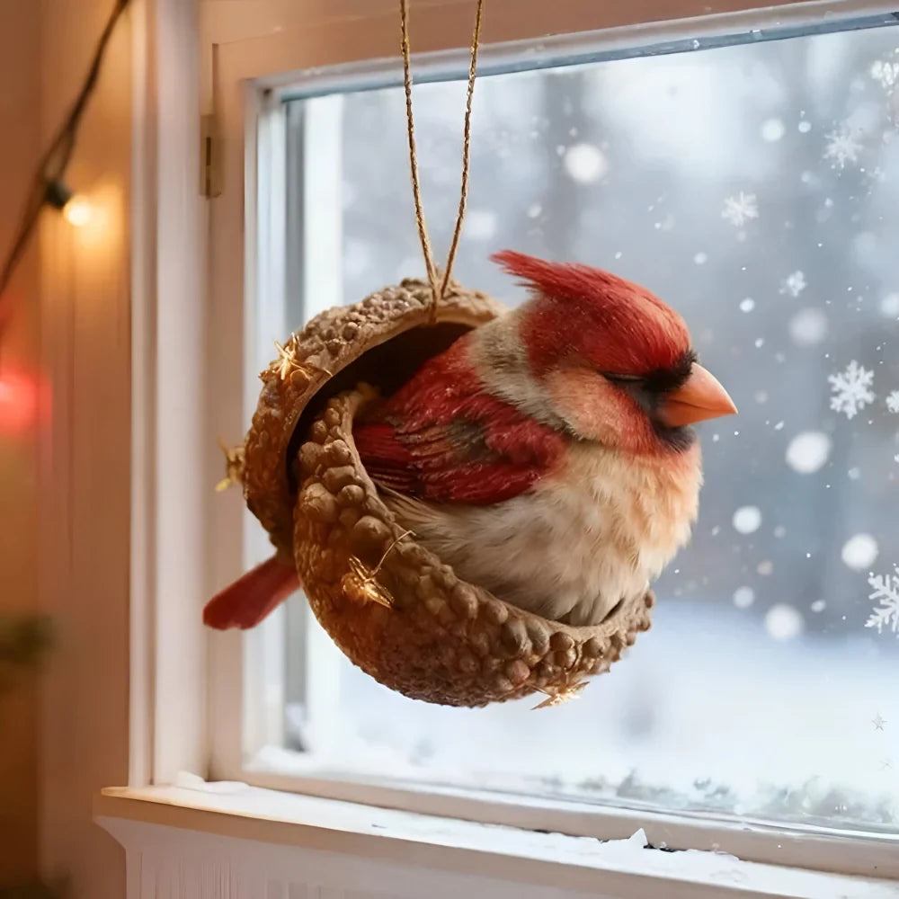 Woodland Christmas Ornaments with Sculpted Sleeping Animals in Acorn Shells - Image 10