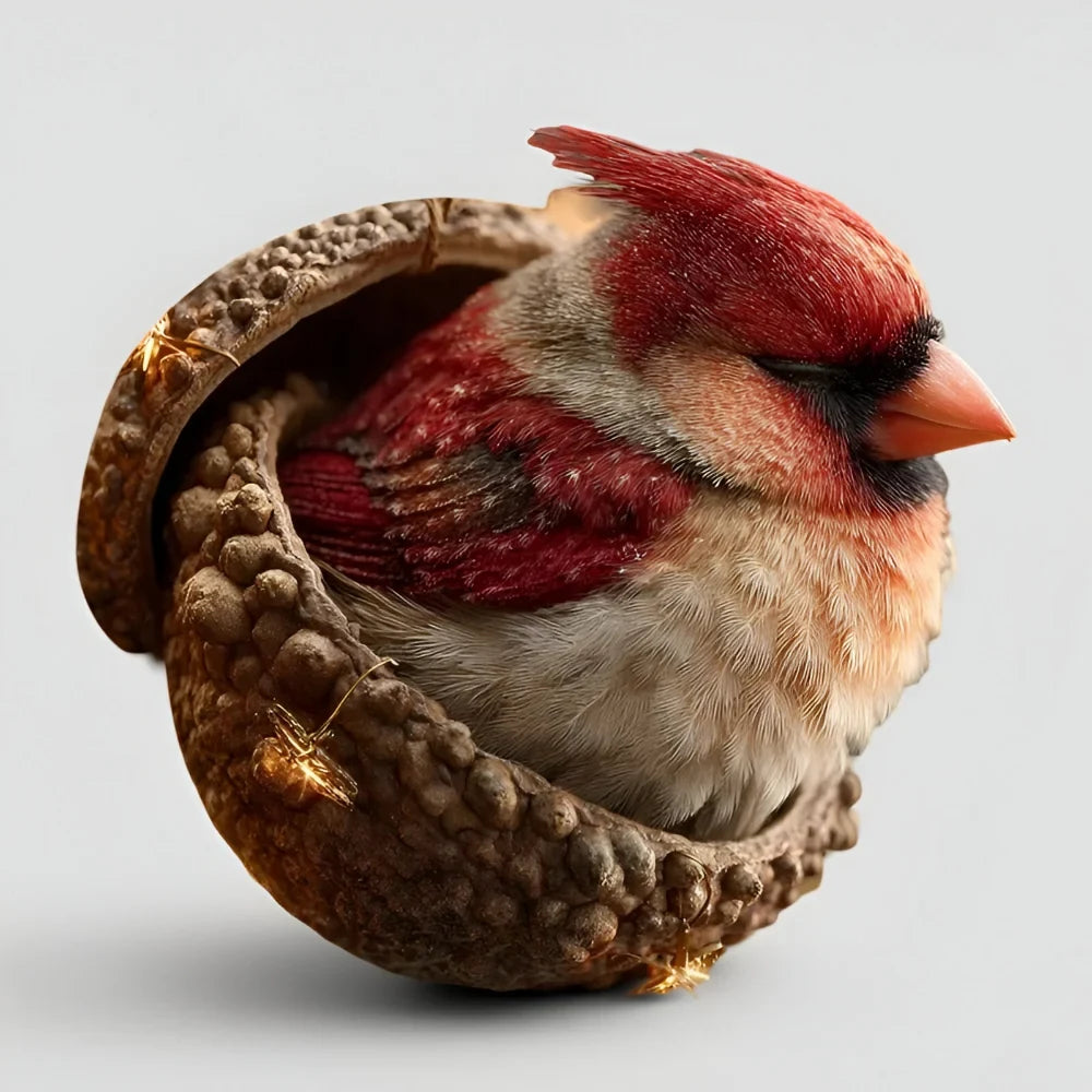 Woodland Christmas Ornaments with Sculpted Sleeping Animals in Acorn Shells - Image 12