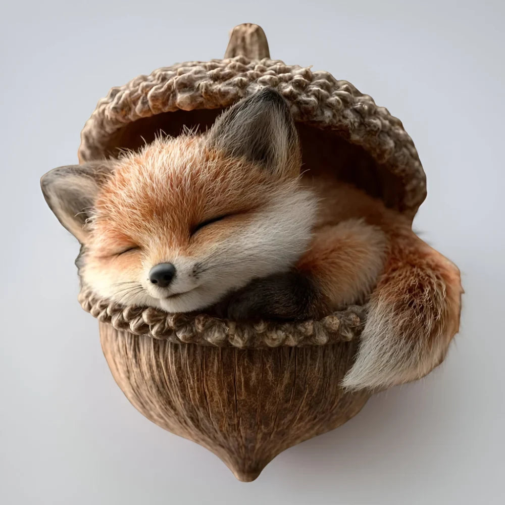 Woodland Christmas Ornaments with Sculpted Sleeping Animals in Acorn Shells - Image 15