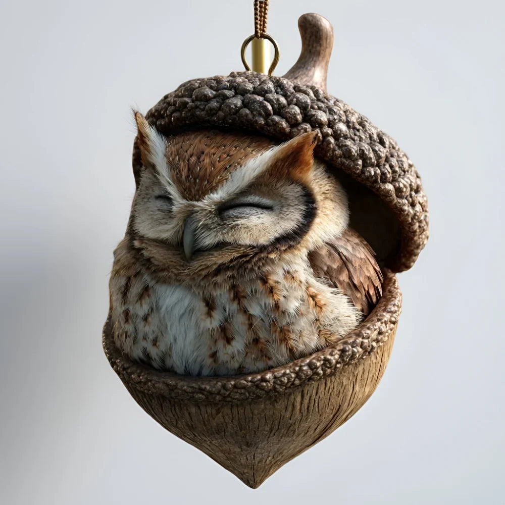 Woodland Christmas Ornaments with Sculpted Sleeping Animals in Acorn Shells - Image 16