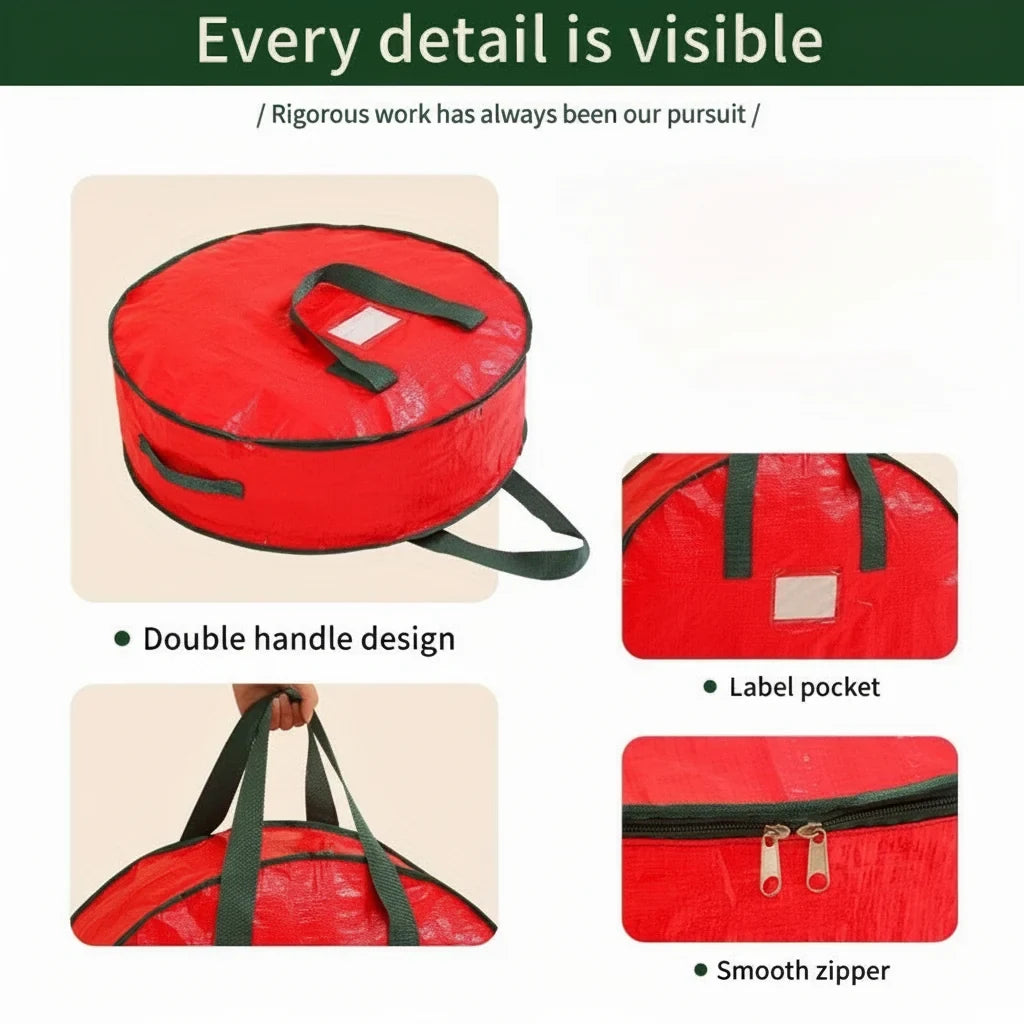 Wreath Storage Bag with Dual Zipper and Handles for Christmas Décor Organization - Image 6