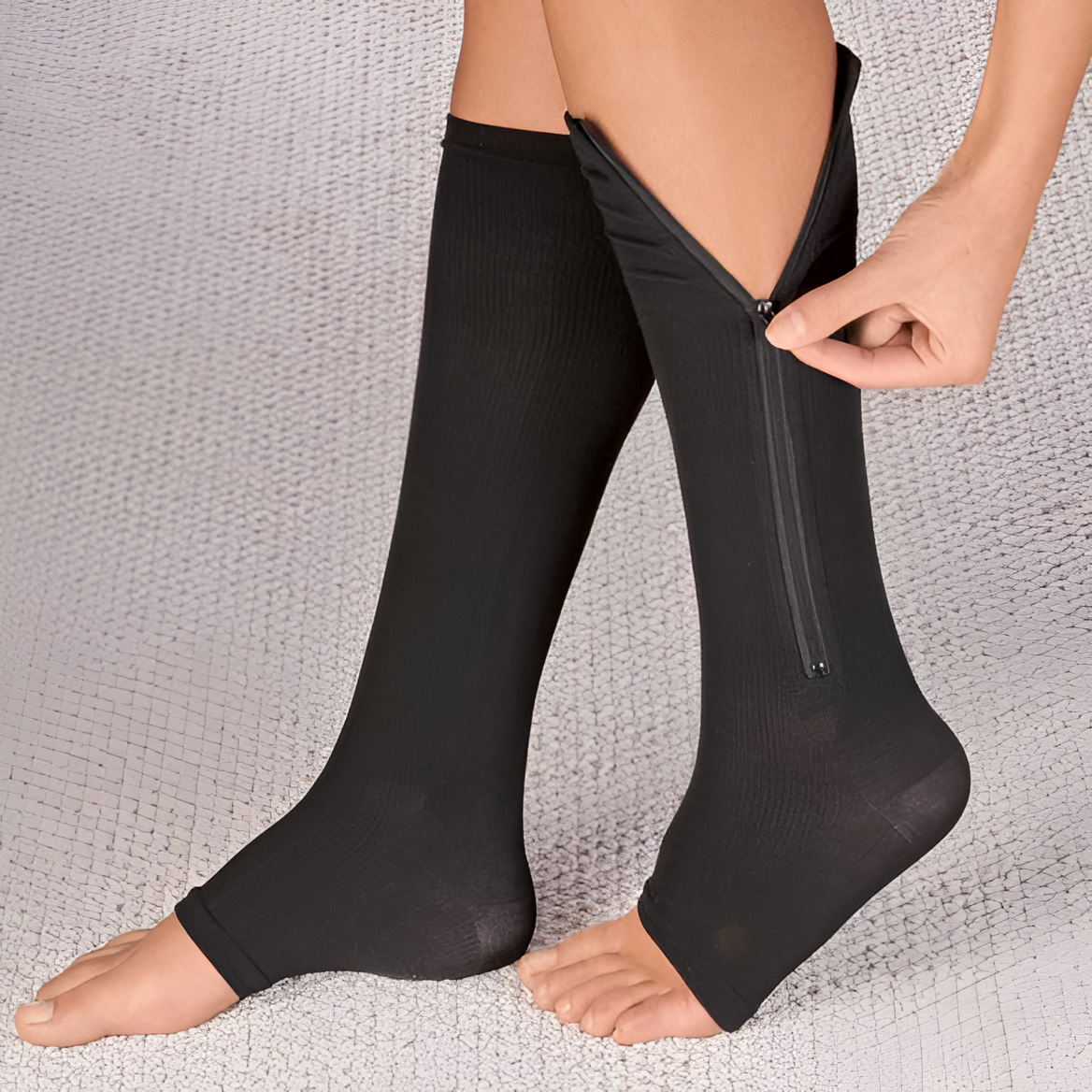 Zipper Compression Socks for Pregnancy with Graduated and Swollen Ankles Relief Knee High Open Toe - Image 2
