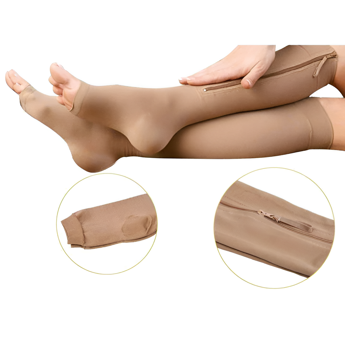 Zipper Compression Socks for Pregnancy with Graduated and Swollen Ankles Relief Knee High Open Toe - Image 4